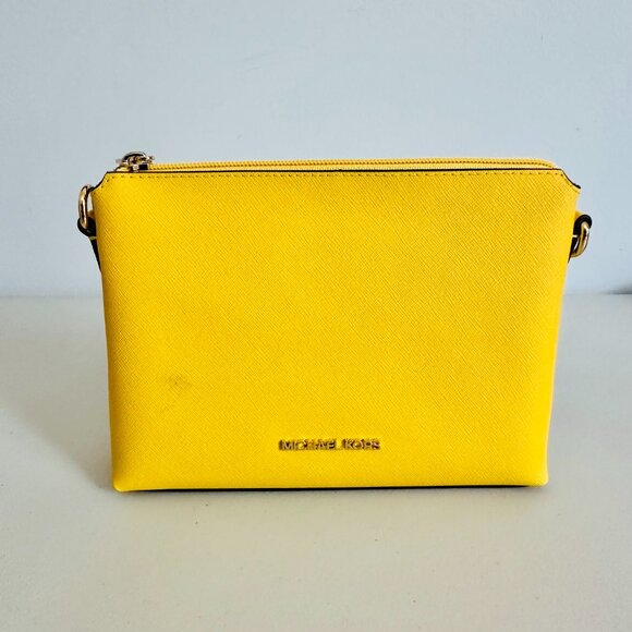 MICHAEL KORS CHARLOTTE SM SIG LOGO CANVAS LEATHER 3-IN-1 SATCHEL YELLOW - Picture 9 of 11